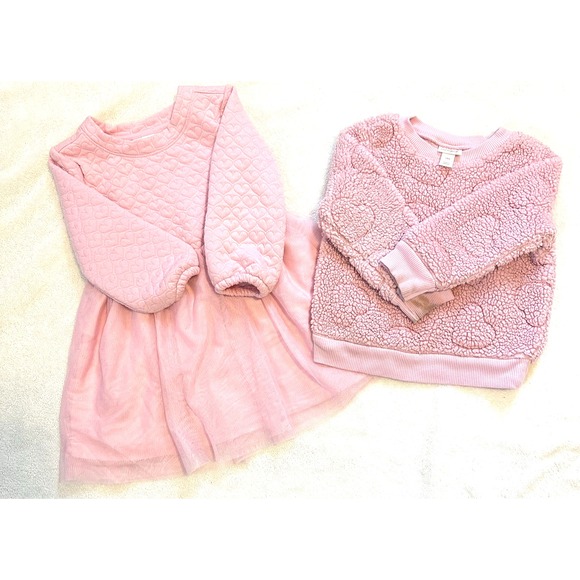 Cat & Jack Valentine's Dress and Sweater Set Toddler Hearts Pink 2T - Picture 1 of 6